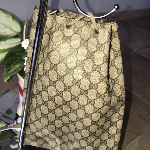 AUTHENTIC VINTAGE COATED CANVAS GUCCI DRAWSTRING BAG - Picture 7 of 17